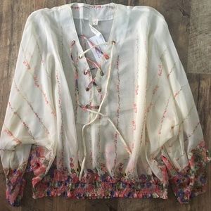 Sheer Boho Inspired Top with Lace Up Detail